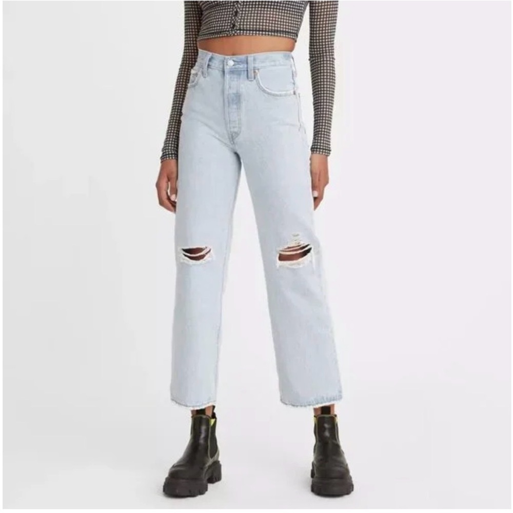 Levi’s Ribcage Straight Ankle Distressed Light Wash Jeans